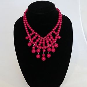 Pink Beaded Bib Multi Strand Necklace